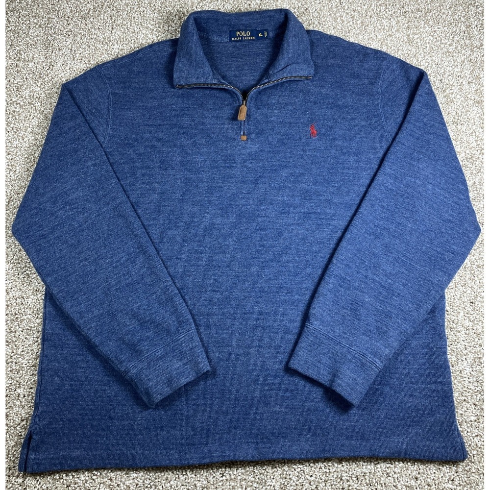 Polo Ralph Lauren 1/4 Zip Cotton Pullover Sweater Blue Men's‎ Size XL Pony Logo
